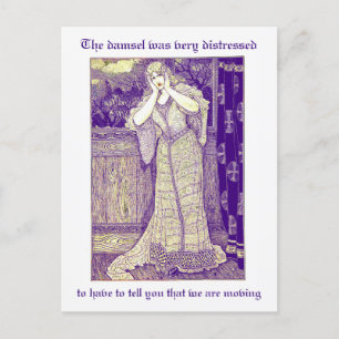 Cartão Postal Vintage Damsel em Mudança de endereço em socorro