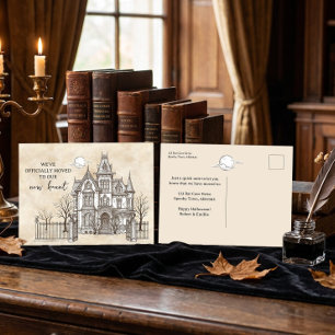 Cartão Postal Vintage Dark Academia Nova Casa Assustadora Mudanç