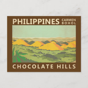Cartão Postal Vintage das Colinas de Chocolate Filipinas