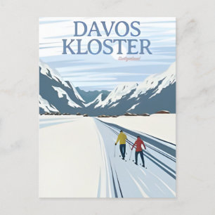 Cartão Postal Vintage Davos Alpes Retro Suiça de esqui de invern