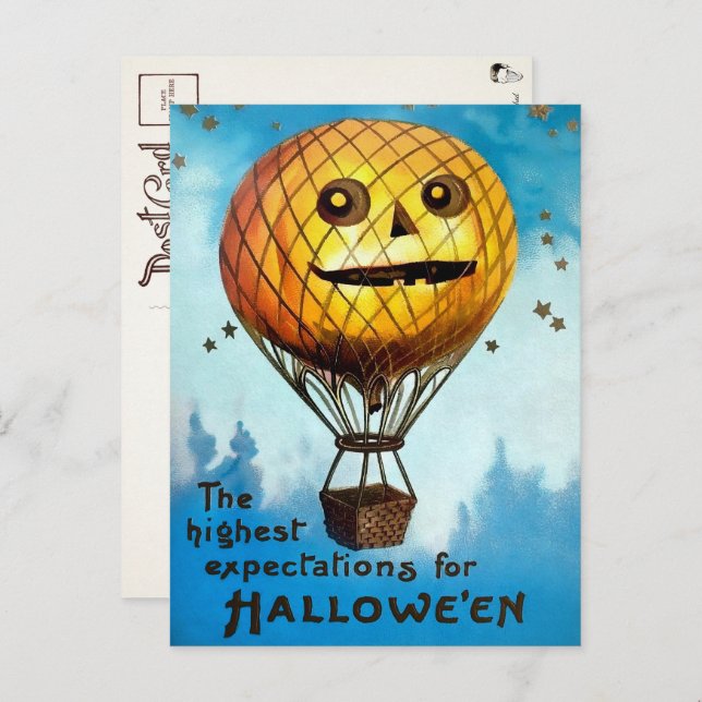Cartão postal vintage de balão de Halloween (Frente/Verso)