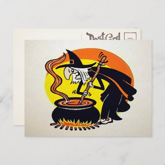 Cartão postal vintage de bruxa de Halloween (Frente/Verso)