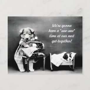 cartão postal vintage de cachorro "Sew-Sew"