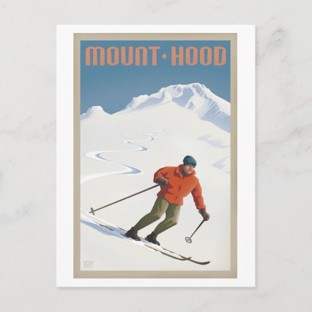 Cartão postal vintage de esqui Mt. Hood (Frente)