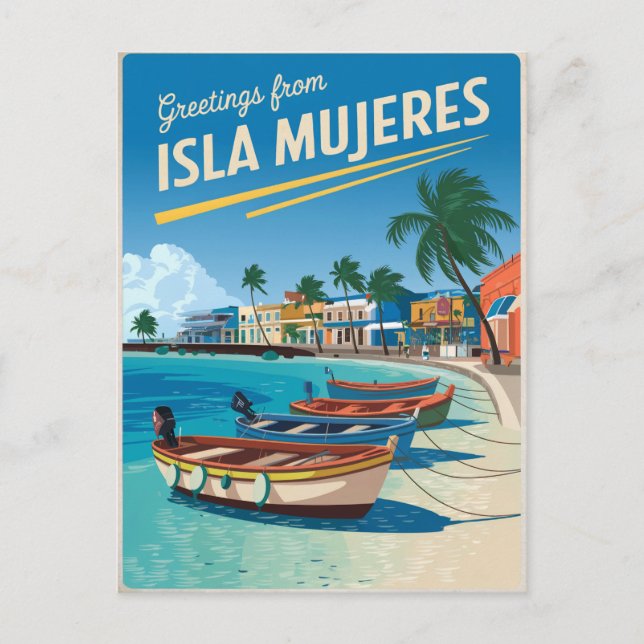 Cartão Postal Vintage de Isla Mujeres no México (Frente)