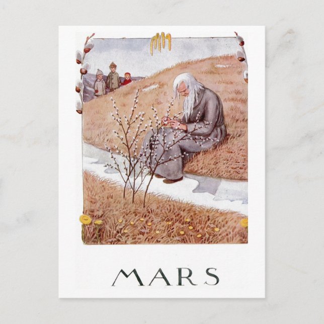 Cartão postal vintage de março de Elsa Beskow (Frente)