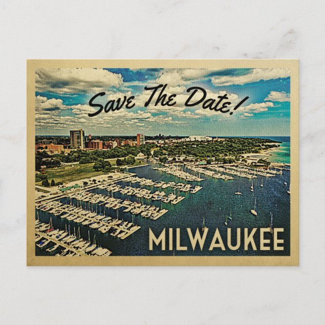 Cartão postal vintage de Milwaukee Save The Date W (Frente)