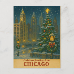 Cartão postal vintage de Natal de Chicago – Cidade