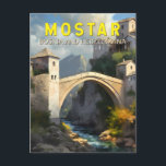 Cartão Postal Vintage de pintura a óleo de Mostar Stari Most Via<br><div class="desc">Mostar viagem design num estilo de arte renascentista. É conhecida pela icônica Stari Most (Old Bridge),  uma ponte medieval arquitetada reconstruída.</div>