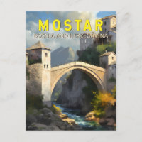 Vintage de pintura a óleo de Mostar Stari Most Via