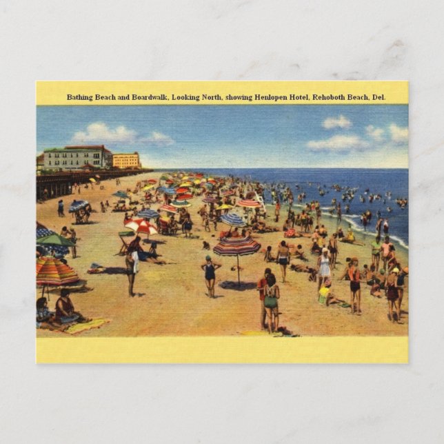 Cartão postal vintage de Rehoboth Beach Delaware (Frente)