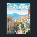 Cartão Postal Vintage de Viagem de Espanha da Málaga<br><div class="desc">Design de viagem de vetor retrô de Málaga. Escondida ao longo das margens do sul da Espanha,  beijadas ao sol,  Málaga acena os viajantes com sua cativante mistura de história rica,  cultura vibrante e beleza natural impressionante.</div>