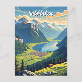 Cartão Postal Vintage de Viagem de Suiça de de Interlaken