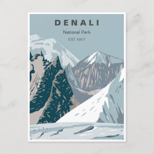 Cartão Postal Vintage Denali National Park Alaska Monte Hunter