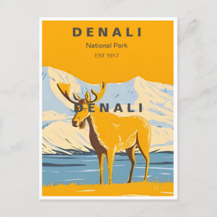 Cartão Postal Vintage Denali National Park Alaska Monte Hunter