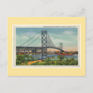 Cartão Postal Vintage Detroit Embaixador Bridge Windsor Canadá