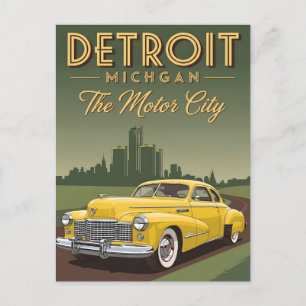 Cartão Postal Vintage Detroit Michigan, a cidade motora