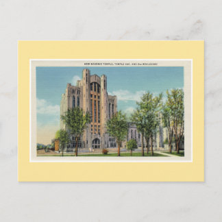 Cartão Postal Vintage Detroit Novo Templo Masônico