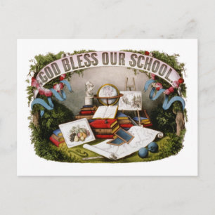 Cartão Postal Vintage Deus abençoe Nossa Ilustração Escolar 1