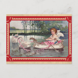 Cartão Postal Vintage Dia de os namorados Angel Swan Boat