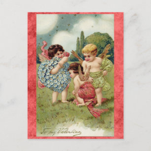 Cartão Postal Vintage Dia de os namorados Cute Victorian Cherub