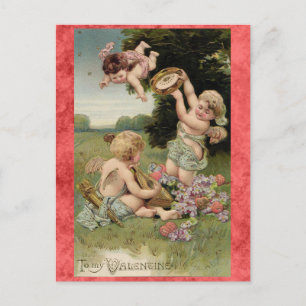 Cartão Postal Vintage Dia de os namorados Cute Victorian Cherubs