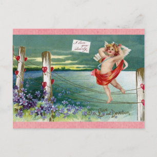Cartão Postal Vintage Dia de os namorados Victorian Cherub