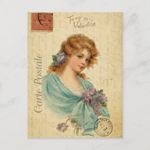 Cartão Postal Vintage Dia de os namorados Victorian Mulher