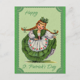Cartão Postal Vintage Dia de São Patrício Irish Girl Green