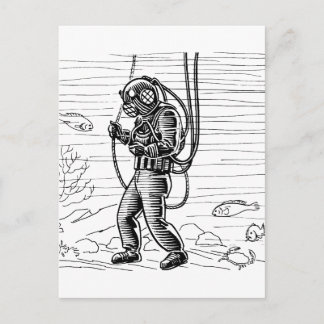Cartão Postal Vintage Diver - fato de mergulho no oceano