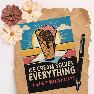 Cartão Postal Vintage Divertida - Sorvete Cone, Aniversário