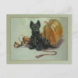 Cartão postal vintage do cachorro Scottie viajando