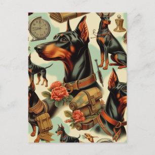 Cartão Postal Vintage Doberman Seamless Painting