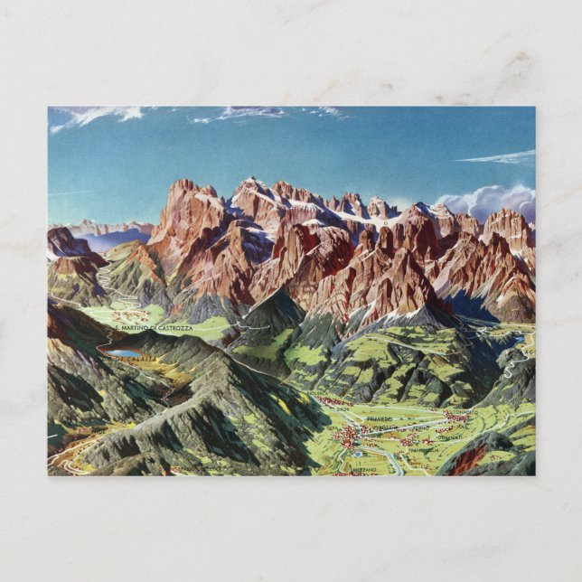 Cartão Postal Vintage Dolomites Itália Mapa do Alivio (Frente)