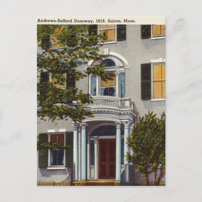 Cartão Postal Vintage Doorway, 1818, Salem, Massachusetts (Frente)