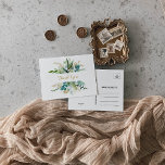 Cartão Postal Vintage Dourado e Green Eucalyptus Obrigado<br><div class="desc">Este obrigado de ouro e eucalipto verde que você faz é perfeito para um casamento simples. O design apresenta cor d'água verde, dourada, folhas azuis e flores pintadas manualmente, bem como flores arrumadas em buquês e quadros geométricos elegantes. Personalize a parte traseira do cartão postal, incluindo seus nomes, endereço de...</div>