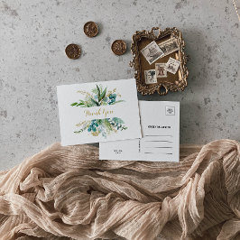 Cartão Postal Vintage Dourado e Green Eucalyptus Obrigado