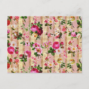 Cartão Postal Vintage Dourado Rosa Rosa Rosa Rosa Damask