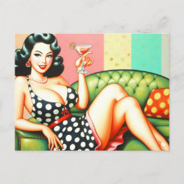 Cartão Postal Vintage Drink Girl