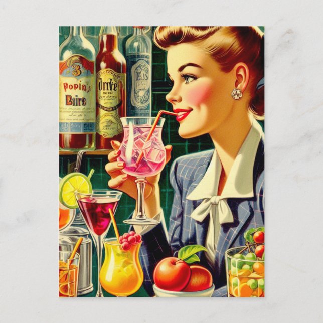 Cartão Postal Vintage Drink Girl (Frente)
