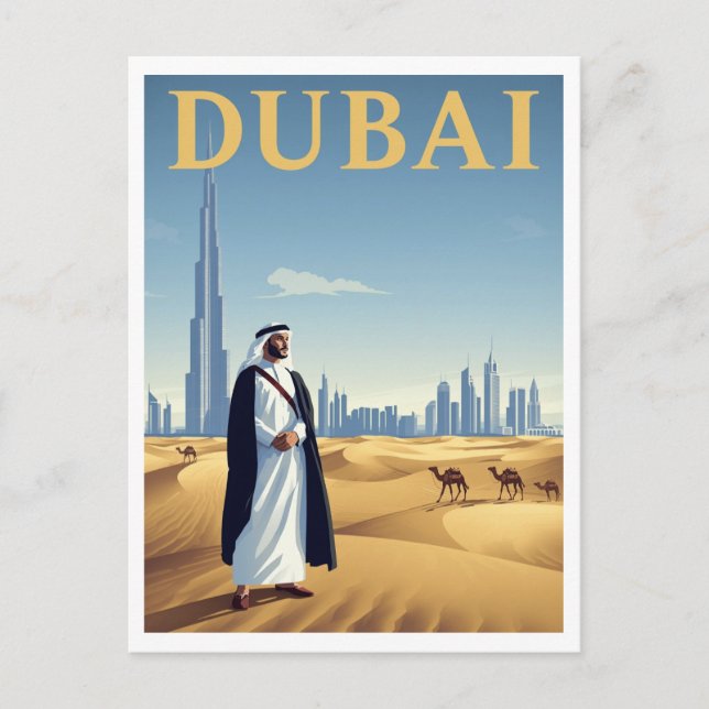 Cartão Postal Vintage Dubai Skyline Desert Travel (Frente)