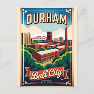 Cartão Postal Vintage Durham Carolina do Norte Bull City Retro