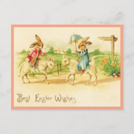 Cartão Postal Vintage Easter Bunnies e Lambs