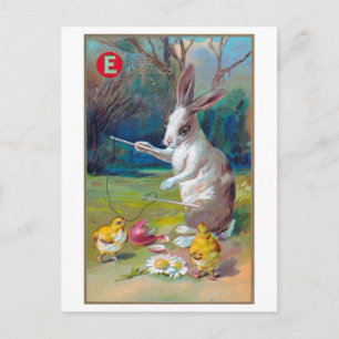 Cartão Postal Vintage Easter Bunny e Pintinho