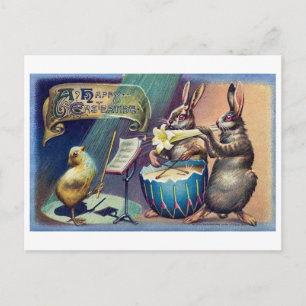 Cartão Postal Vintage Easter Bunny e Pintinho