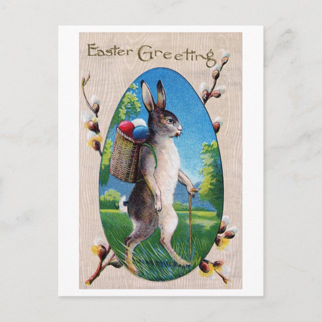 Cartão Postal Vintage Easter Bunny Egg (Frente)