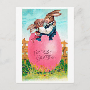 Cartão Postal Vintage Easter Bunny Lovers