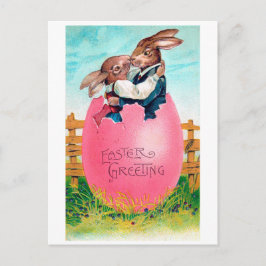 Cartão Postal Vintage Easter Bunny Lovers