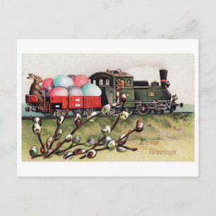 Cartão Postal Vintage Easter Bunny Train