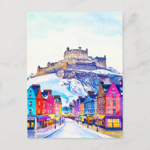 Cartão Postal Vintage Edinburgh Castle Scotland Viagem de invern